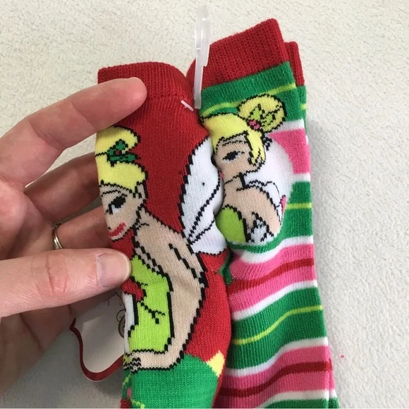 ✨🎄 2 Pairs of Disney Fairies Tinker Bell Christmas Anklet Socks, NWT 🎄✨ - Picture 10 of 11